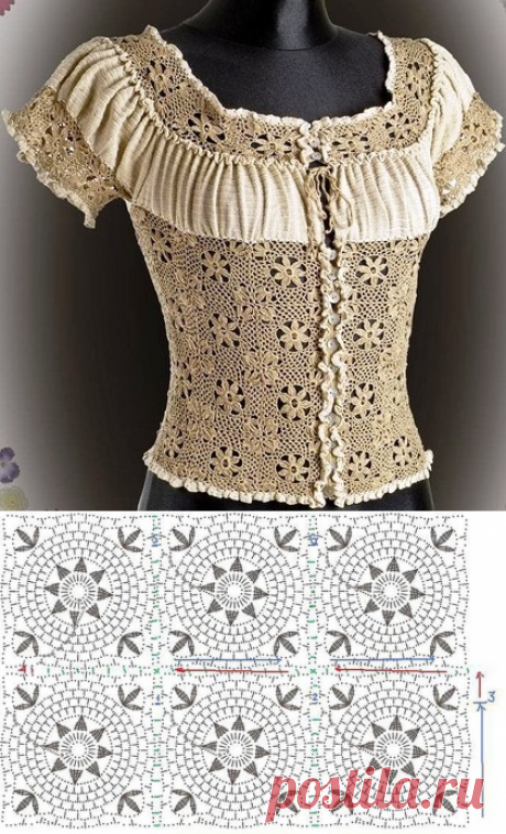 Комбинированные модели: ткань + крючок. Летняя модель блузки крючком | barrellab.com