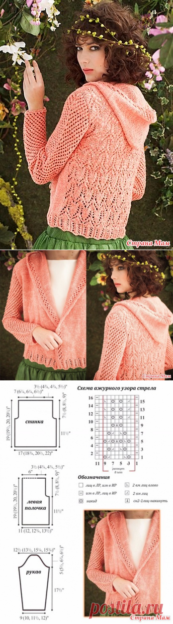 . Ажурный жакет LACE BACK HOODIE с капюшоном спицами - Вязание - Страна Мам