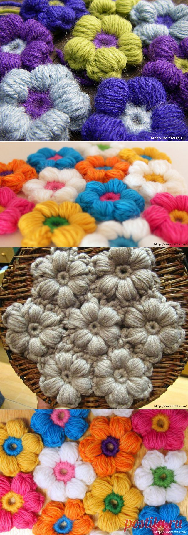 Как связать цветок крючком пышными столбиками
