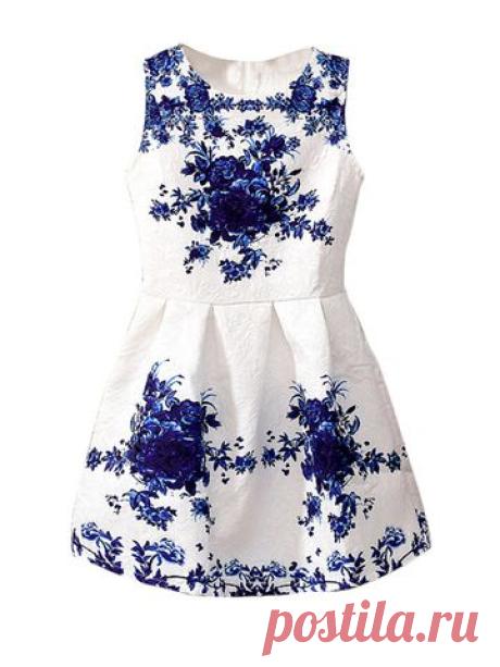 Exquisite O Neck Sleeveless Printing Bubble Dress