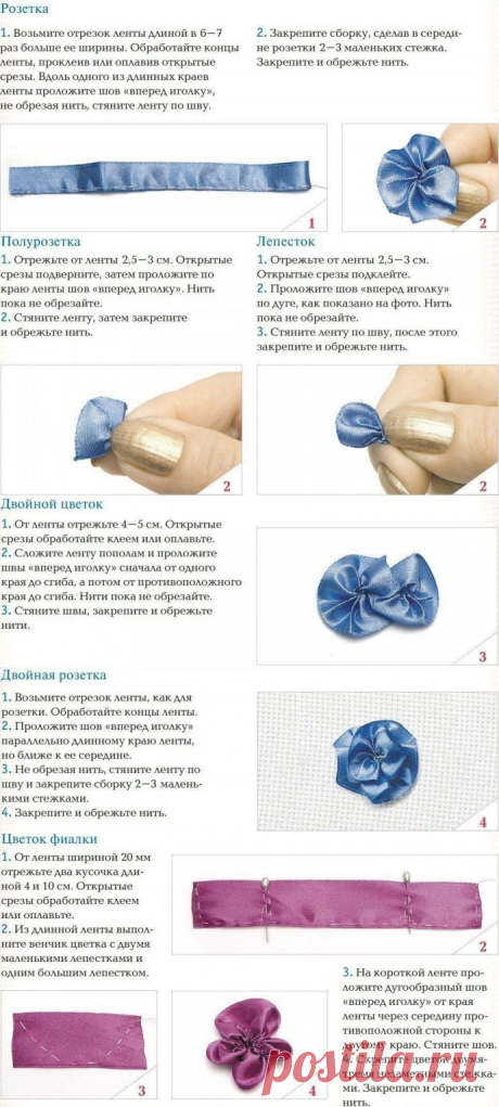 Способы создания объёмных элементов вышивки лентами