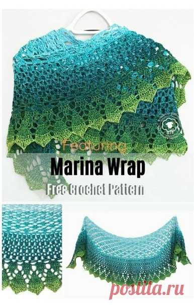 Чудесная шаль от Marina Wrap  крючком
Схема бесплатная
Источникhttps://noowul.com/marina-wrap-free-crochet-pattern/
#вязалкиндом_шаль_крючком