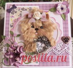 Yorkie Mother's day easel card in purple