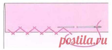 Шов «Козлик»
Этот шов позволяет прикрепить подгибы из толстой нерастрепывающейся ткани, не делая второго подгиба. По сути, шов состоит из больших крестиков, которые получаются за счет попеременно выполнения стежков шва «назад иголку» то на одном слое ткани, то на другом. Подходит для подгибки изделий из сыпучих тканей и для пальто из шерстяных и буклированных тканей.

Этот ручной вид стежков так же очень часто используется в шитье одежды при подгибке низа. И если вы не вла...