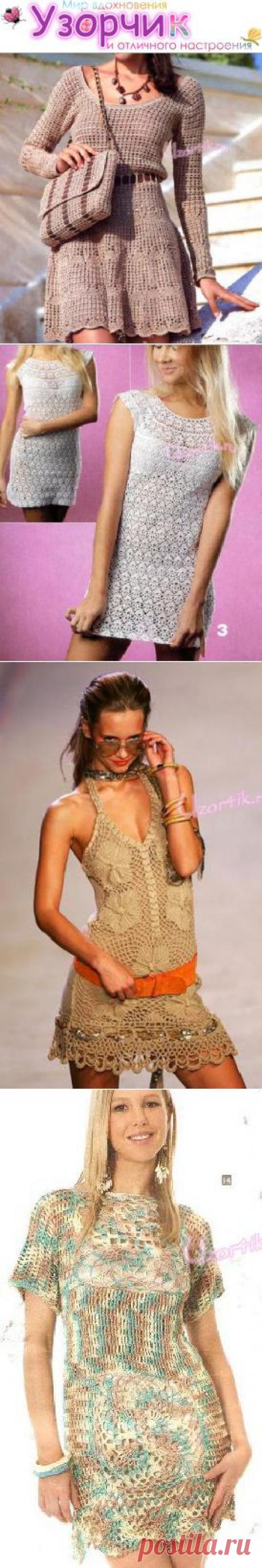 Платье крючком из меланжевой пряжи - Описание вязания, схемы вязания крючком и спицами | Узорчик.ру