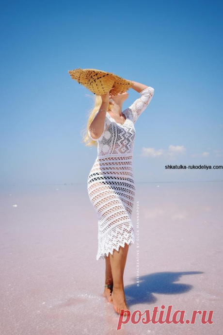 Чудесное летнее платьице крючком Чудесное летнее платьице крючком. Автор этого шикарного платья Ольга Маннапова. Белое платье для пляжа схемы Пряжа кировская Ромашка чуть меньше 500 грамм, крючок 2…