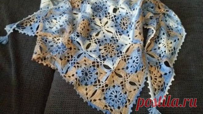 Мастер-класс по вязанию шали крючком из элементов-квадратов. Часть 2
