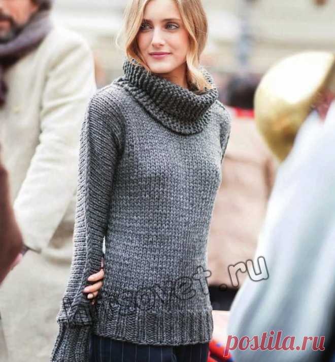 Модный джемпер с цельновязанными рукавами и снуд. Спицами. / Хитсовет