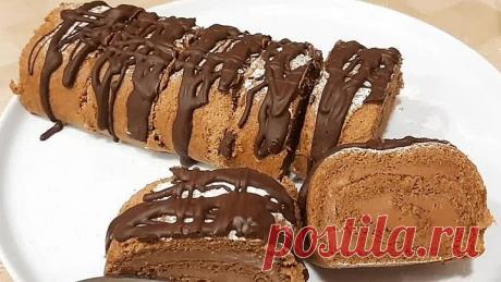 Бисквитный Рулет с ШОКОЛАДНЫМ Кремом! Очень просто и Вкусно!