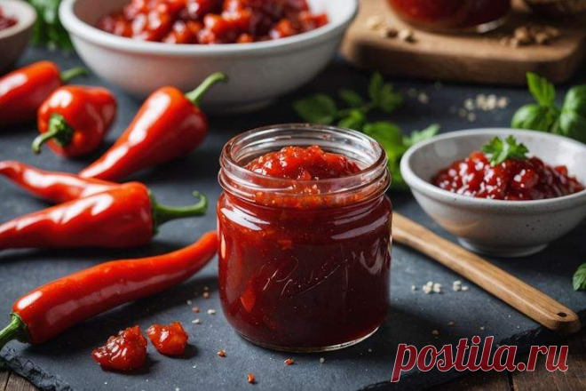 Джем из острого перца - Кулинарные заметки Алексея Онегина Джем из острого перца - универсальная приправа к любым холодным закускам и сырам, супам, лапше, жареному и тушёному мясу и просто к хлебу.