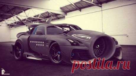 Mercedes SLS AMG c турбиной от самолета