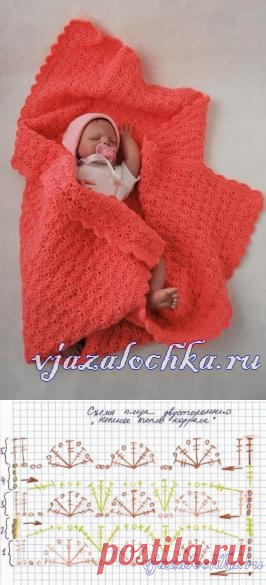 Детский плед «Нежность теплого корала» крючком