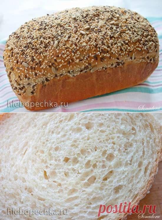 ЗАВАРНОЙ ФРУКТОВЫЙ ХЛЕБ - ХЛЕБОПЕЧКА.РУ - рецепты, отзывы, инструкции
Опара:  
дрожжи сухие 0,25 ч.л 
мука  100 г 
вода 60 г 
Заварка:  
мука  50 г 
кипяток 150 г 
Тесто:  
опара вся 
заварка вся 
дрожжи сухие 0,75 ч.л 
мука  250 г 
вода 80г 
яблочный или абрикосовый джем (конфитюр) 50 г 
соль 3 г 
масло слив. 35 г 
Дополнительно:  
молоко 2 ст.л 
смесь семян подсолнечника, льна, кунжута 2 ст. л