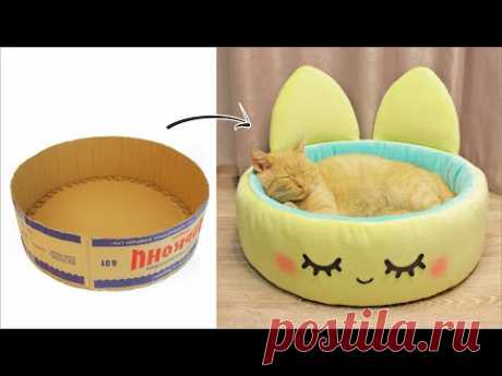 Лежанка (лежак) для кошки своими руками из коробки DIY / домик для кота