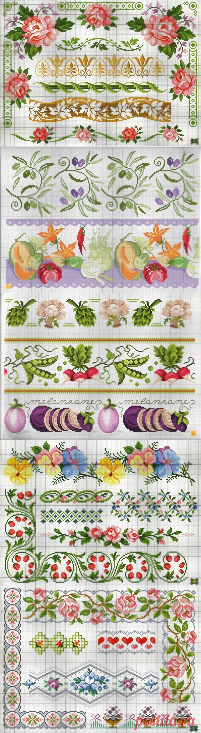 Схемы вышивки крестиком. Бордюры, уголки. Часть 1.