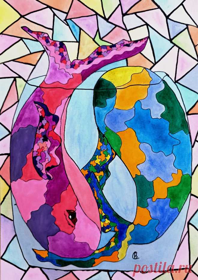 Двум китам не место в одной бочке. 

Автор и художник Вилена Салтыкова.