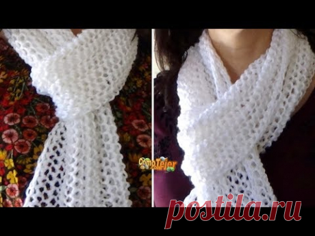 Cómo Tejer Bufanda Espectacular Reversible - How to Knit a Scarf - 2 agujas (546)