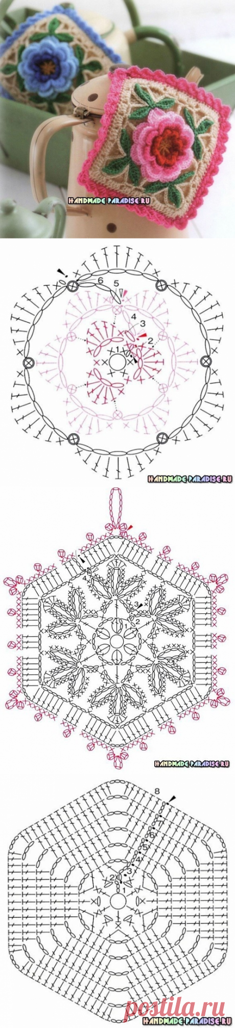 Самые красивые прихватки с розами крючком