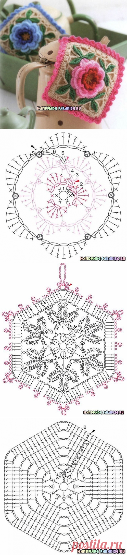 Самые красивые прихватки с розами крючком