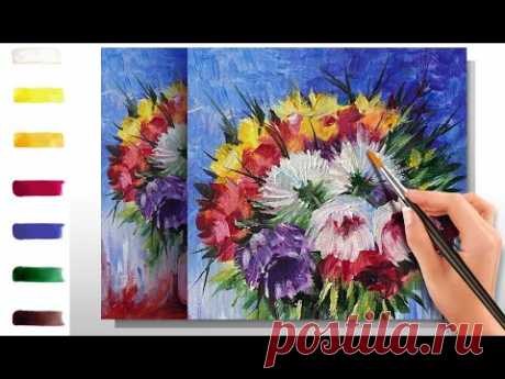Осенний букет. Как нарисовать цветы 🎨АКРИЛ! Мастер-класс ДЕМО