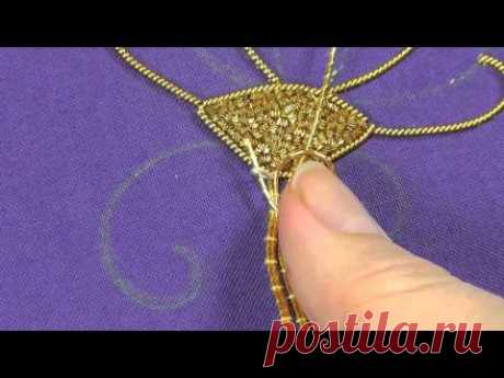 Goldwork embroidery tutorial. Part 4 - couching gold threads.