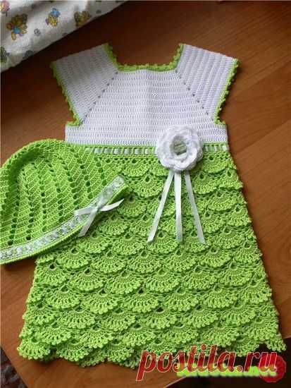 Платье и шапочка для девочки крючком &raquo; Клубка.Нет - Все о вязании крючком