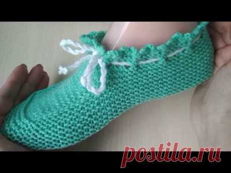 Тапочки следки на двух спицах. Простые следки спицами для начинающих