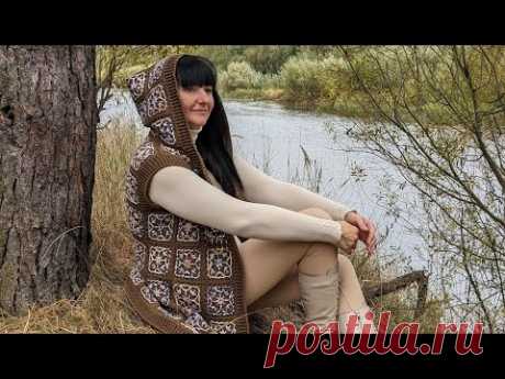 Безрукавка з капюшоном із об'ємних квадратів гачком. Частина 2. Фотоальбом.