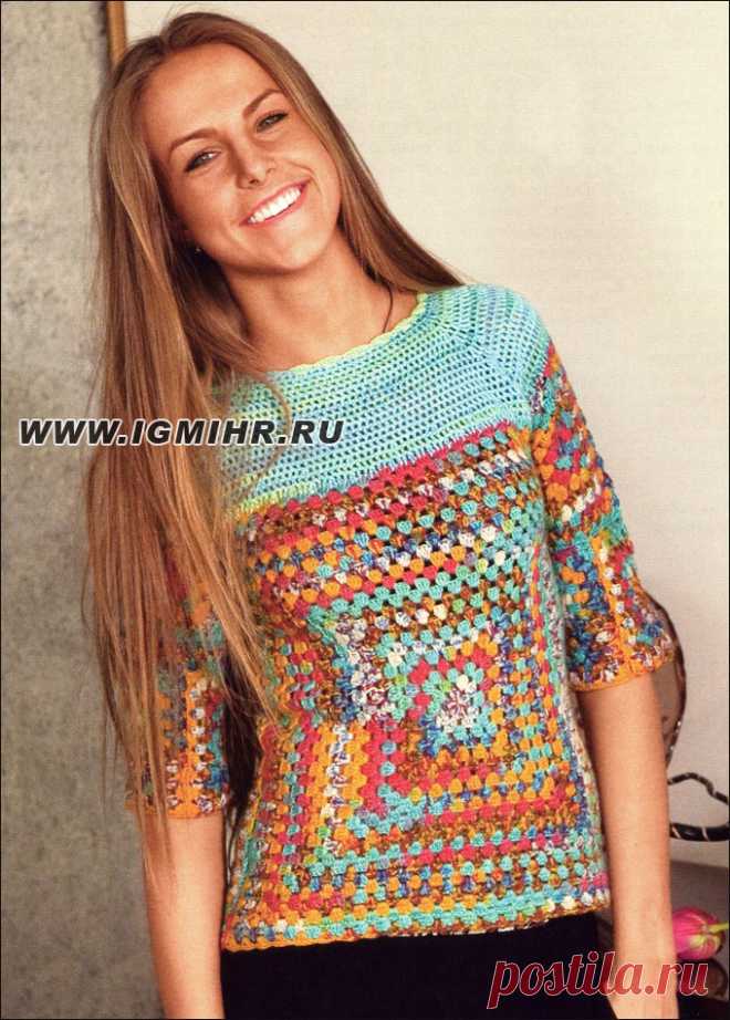 Кофточка из афганских квадратов. Крючок.БК.
