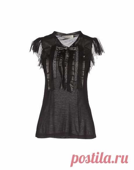 ♥  - БЛУЗА  &quot; Valentino t-shirt couture&quot; ♥ 
Состав - 100% вискоза.   
Детали отделки: джерси, шифон, одноцветное изделие, воротник-бант, короткие рукава, без карманов, кожаные аппликации ♥ ♥