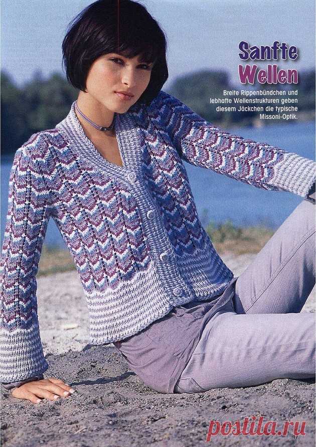 В цвете ежевики и сирени. Жакет волнистым узором. Спицы. | Вязаный смак! Пульс Mail.ru