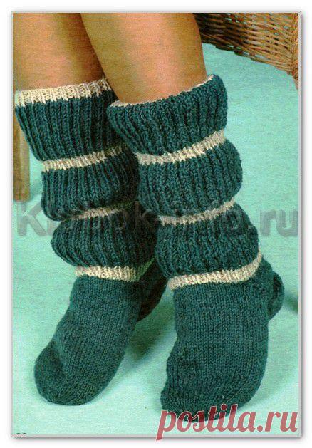 Вязание спицами. Гольфы чулочными спицами, в широкую полоску, с патентной резинкой. Размеры 38-39