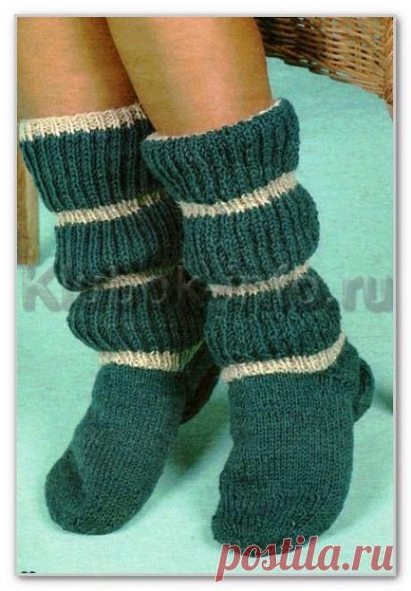 Вязание спицами. Гольфы чулочными спицами, в широкую полоску, с патентной резинкой. Размеры 38-39