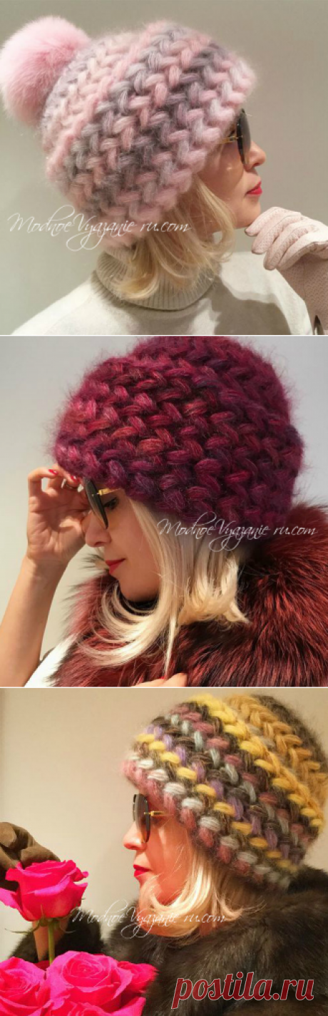 Шапка крючком узором колоски пышными столбиками - Crochet Modnoe Vyazanie