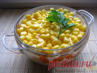 Рецепт: Салат "Мимоза" с кукурузой на RussianFood.com