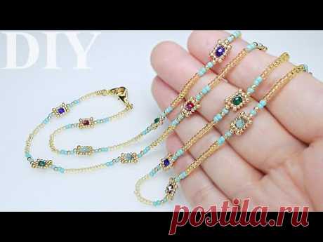 【DIY】How to make Beaded long chain Necklace*Beads work*tutorial*ビーズのロングネックレスの作り方*マスクチェーン串珠链条项链制作教程