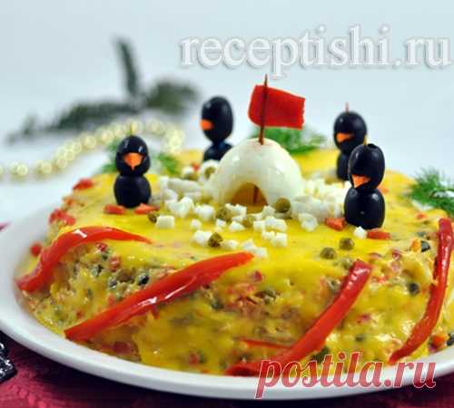 Румынский мясной салат "Пингвины на льдине"