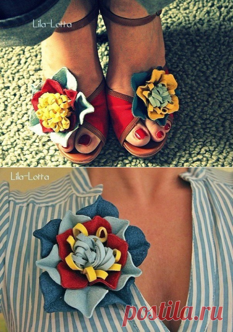 Кожаный цветок-брошь — HandMade