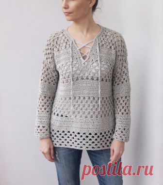 Crochet Pattern lace up granny stripes women sweater, blocks pullover, beach cover up,  winter clothing DIY photo tutorial, Instant download ONLY PDF PATTERN – NOT A FINISHED PRODUCT.  This listing is for crochet pattern PDF Instructions how to make a Lace up Granny stripes sweater . This pattern is variation of my Granny stripes sweater. Pattern is available in English and French and its written in Standard American crochet