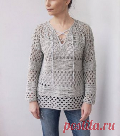 Crochet Pattern lace up granny stripes women sweater, blocks pullover, beach cover up,  winter clothing DIY photo tutorial, Instant download ONLY PDF PATTERN – NOT A FINISHED PRODUCT.  This listing is for crochet pattern PDF Instructions how to make a Lace up Granny stripes sweater . This pattern is variation of my Granny stripes sweater. Pattern is available in English and French and its written in Standard American crochet