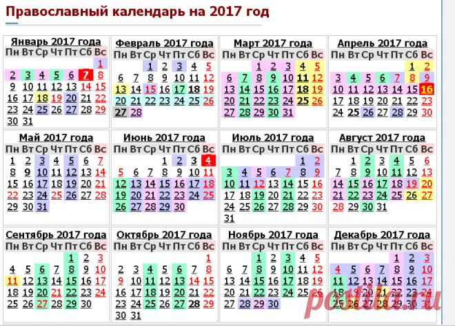 Православный календарь на 2017 год. Православные праздники и посты в 2017 году.