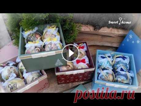 Мастер-класс. Декупаж новогодних шаров &quot;Детки&quot;. Decoupage. Decorate Christmas balls. Мастер-класс по созданию шикарных новогодних шаров с применением двухшагового кракелюра Renesans Werniksy....