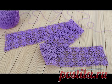 ЛЕНТОЧНОЕ КРУЖЕВО вязание крючком ЦВЕТОЧНОЕ ПОЛОТНО схема узора  Crochet Lace Ribbon flower pattern