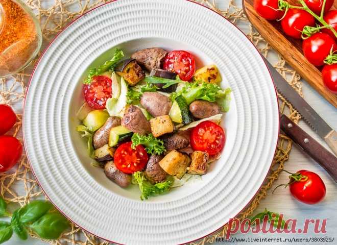 Салат с куриными сердечками и баклажаном - его просто надо попробовать, чтобы оценить вкус!