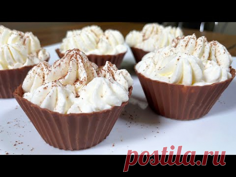 Без ЯИЦ и без приготовления!  Шоколадные  корзины с Tiramisu! Сделать это за несколько минут!