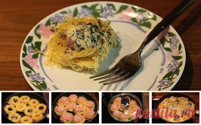 Макаронные гнезда с фаршем