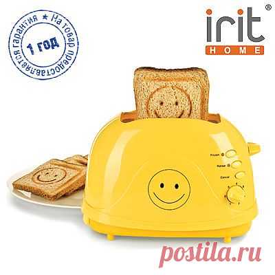 Тостер Irit, мощность 700 Вт - 1299р. - поджаривает два хрустящих аппетитных ломтика хлеба, «рисуя» на них веселую рожицу