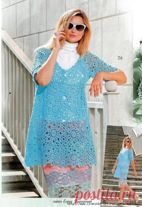 Легкая туника из круглых мотивов крючком. Схемы