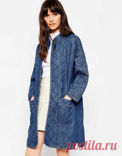 Удлиненная стеганая джинсовая куртка ASOS Premium - Синий | Куртки стеганые женские в 2019 г. | Жилет наряды, Джинсовые платья и Джинсовые одеяла