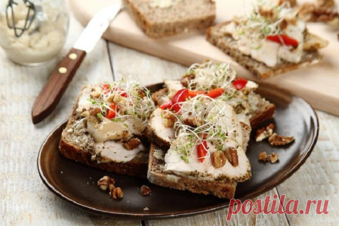 Бутерброды с запеченной курицей и овощами – пошаговый рецепт с фото.